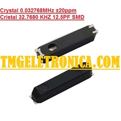 Cristal 32,768KHZ 4-SMD/SMT, Crystal 32.768 kHz, SMD ±6.7mm x ±1.5mm Quartz Crystal Oscillator Frequency 32,768KHZ, Case 4-SMD SMD 4Pinos - Cristal 32,768KHZ 4-SMD/SMT 4-SMD